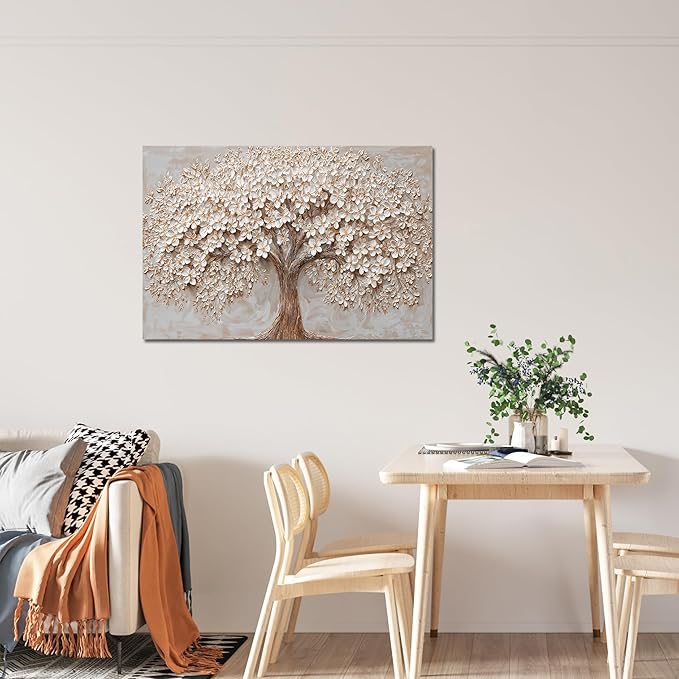 Canvas Wall Art Decor Prints Modern Botanical Wall Art Pictures for Living Room White Flower Wall Art Prints Tree of Life Wall Art Decor Canvas Art Wall Decor Artwork for Walls Home Office Decorations 32" X 48"