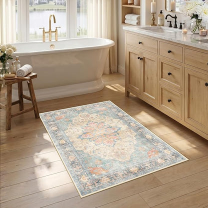 RELEANY Area Rugs 2'6"x4' Kitchen Rugs Entry Rug Small Rugs for Entryway Kitchen Bathroom Door Mat Indoor Entrance,Washable Non Slip, Blue Orange Red