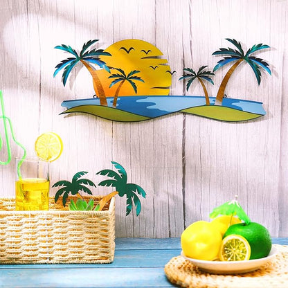 Shimeyao Coastal Metal Wall Art Palm Tree Metal Wall Art Outdoor Beach Bathroom Decor Tropical Tree Sculptures for Indoor Outdoor Decor(Sunset)