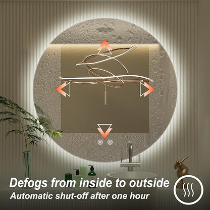 30 Inch Round LED Bathroom Mirror with Light, 3 Color Temperatures (3000K/4500K/6000K), Anti-Fog, Dimmable Backlit, Frameless Round Lighted Bathroom Mirror