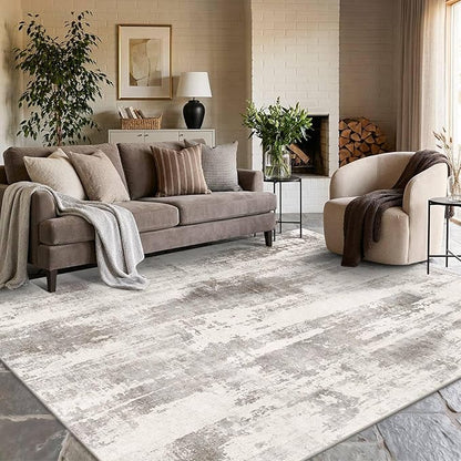 Rugxara 6x9 Washable Area Rug for Living Room, Modern Abstract Large Boho Rugs for Office, Dining Room, Kids Room, Farmhouse, Durable Low Pile Non Slip Carpet for High Traffic Areas,Beige Taupe