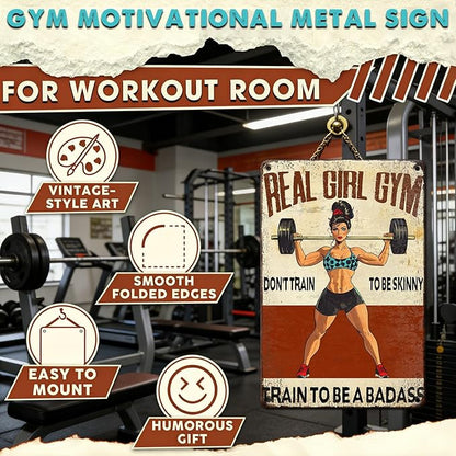 Gym Decor For Women Motivational Metal Gym Signs Real Girl Dont Train To Be Skinny Train To Be A Badass Vintage Badass Home Workout Room Wall Art Retro Fitness Sign 8x12 Inch