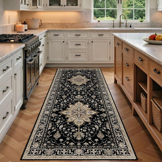 RELEANY Area Rugs 3'x6' Runner Rug Non Slip Washable for Kitchen Hallway Bedroom Beside Laundry Room Bathroom Rug, Floor Carpet, Black Brown Neutral Dark Tan