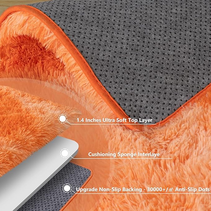4x5.9 Ft Tie-Dyed Orange Area Rugs for Bedroom, Fluffy Shag Rug for Living Room Girls Room Dorm Soft and Comfy Upgrade Non Slip