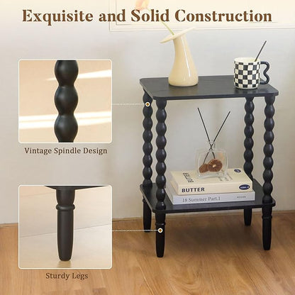 Fultyle Black Side Table, Small End Table with 2-Tier Shelf, Vintage Night Stand with Storage for Bedroom Living Room, Small Spaces (Black)