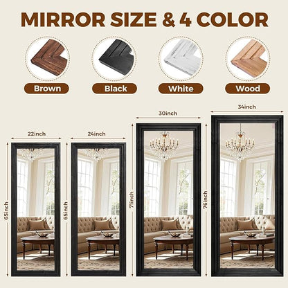 Full Length Wood Mirror 71x30 - Rustic Solid Wood Floor Mirror with Triple Layer Frame, HD Tempered Glass, Wall Mounted or Leaning Standing Mirror Vintage Black Mirror for Bedroom Bathroom Living Room