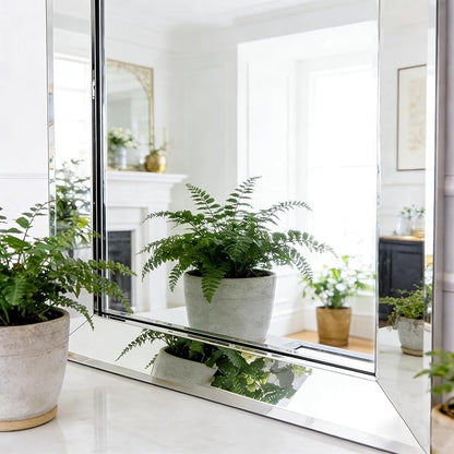 Chende 33"x49" Angled Retangular Decorative Wall Mirror with 2" Stainless Steel Frame, Modern Large Elegant Mirror for Living Room, Dining Room, Entrance, Bedroom Decor, Unique