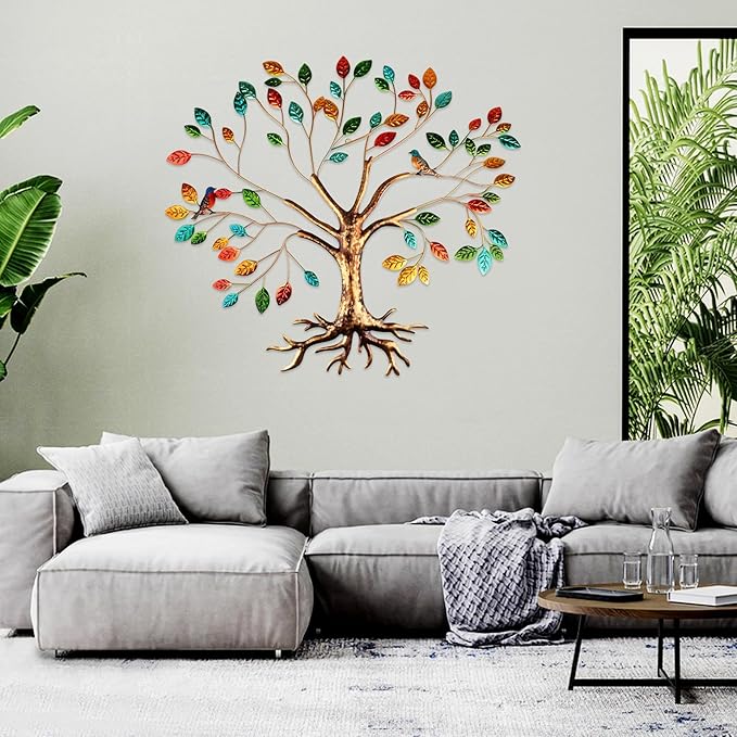 Fangoo Tree of Life Metal Wall Art Sculpture 22 x 26 inch Large Metal Tree of Life Wall Decor Wall Hanging Multi Colored Leaf Art for Living Room Bedroom Garden Porch Patio Office Home Wall Decor