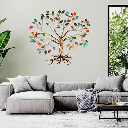 Fangoo Tree of Life Metal Wall Art Sculpture 22 x 26 inch Large Metal Tree of Life Wall Decor Wall Hanging Multi Colored Leaf Art for Living Room Bedroom Garden Porch Patio Office Home Wall Decor