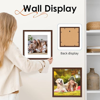 FIXSMITH 12x12 Picture Frame Brown Set of 2, Photo Frame with HD Plexiglass, Display Pictures 8x8 with Mat or 12x12 Without Mat, Brown Picture Frames Collage Wall Decor, Gallary Wall Frame