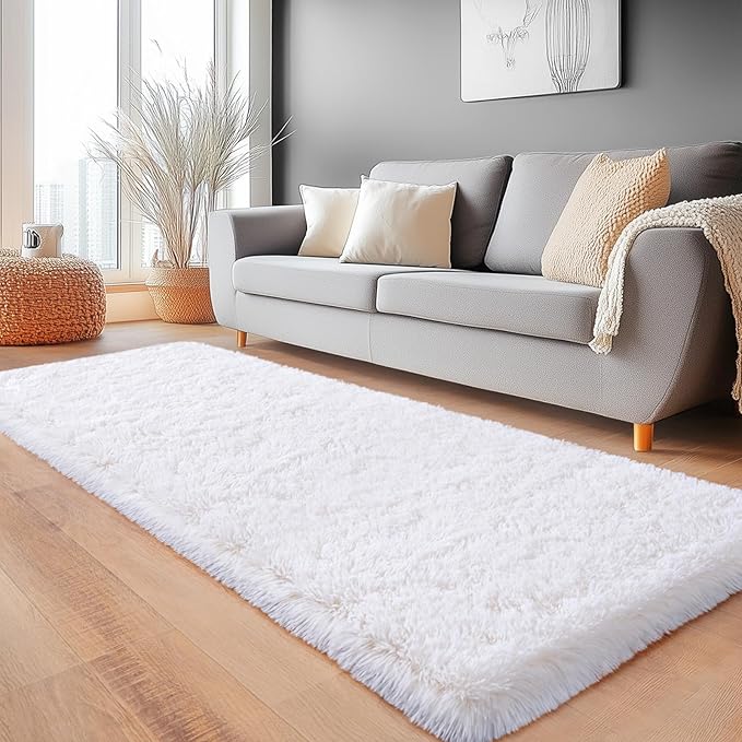 Fluffy Area Rugs for Living Room, White Soft Shaggy Carpets for Living Room, Upgrade Anti-Slip Fuzzy Rugs for Kids' Room, Perfect Decor for Modern Home 2x6Feet