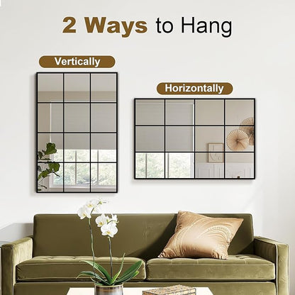 Window Mirrors for Wall Decor, Wall Mirrors Decorative Window Pane 24 x 36, Rectangular Metal Framed Wall Mounted Mirrors for Bedroom, Living Room, Dining Room, Entryway, Bathroom, Fireplace