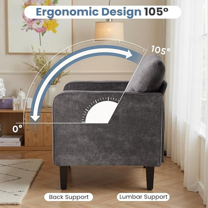DUMOS Modern Accent Chairs for Living Room, Corner Chairs for Adults, Reading Chair with Armrest and Backrest, Comfy Lounge Chairs for Bedroom Reception Waiting Room, Dark Grey 2 Pack