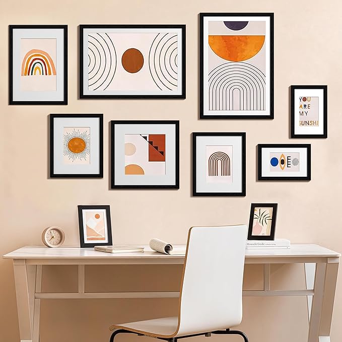 eletecpro 13x19 Picture Frames Set of 10, Gallery Wall Frame Display 11x17 Photo with Mat or 13x19 without Mat, Picture Frame Collage Wall Decor for Wall Mounting, Black