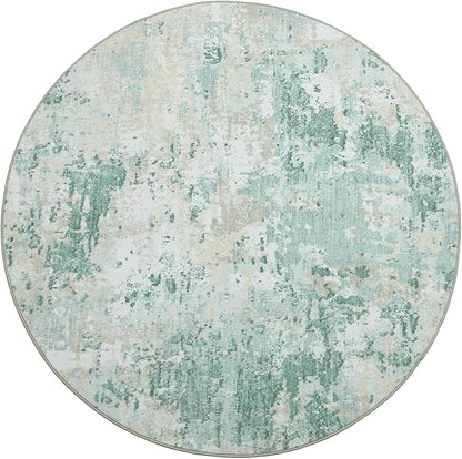 ROYHOME Modern Abstract 8x8 Round Area Rug Non Slip Non Shedding Rug Low Pile Stain Resistant for Bedroom Living Room Office Dining Room,Green