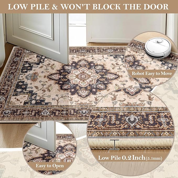 CAPALOCA Machine Washable Rugs Nursery Rug 6x9 Cute Girl Non Slip Low Pile Water Repellent Soft Print Pattern for Bedroom Indoor Decor Kids Playroom Coffeebeige