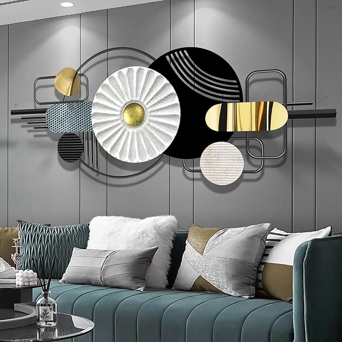 HAVFIFK Modern Metal Wall Art - Black & Gold Abstract Geometric Sculptures for Living Room, Dining Room, Bedroom & Bathroom12
