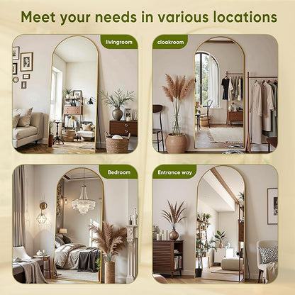 Arched Full Length Mirror 71 x 28 Inch, Full Body Mirror with Stand, Standing Hanging or Leaning Against Wall, Metal Frame Floor Mirror for Bedroom, Living Room, Cloakroom,Gold