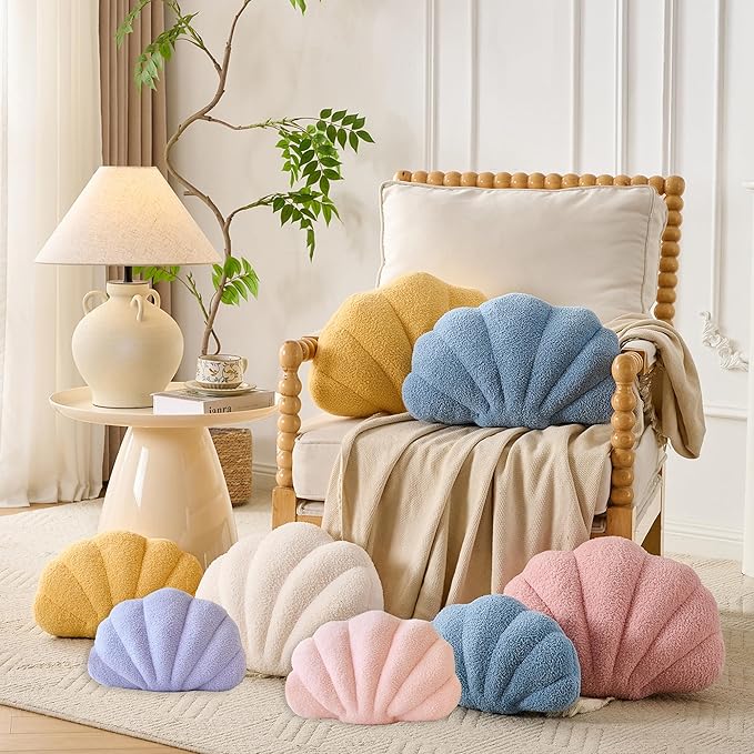 XIAIJIA Seashell Throw Pillows Shell Shaped Pillow Lavender Sea Shell Pillows for Bed Seashell Decorative Pillow Soft Plush Pillow Sea Couch Decoration(13 X 10 inch)