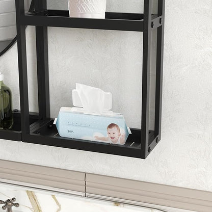 Black Metal Framed Bathroom Mirror with Shelf, 31" X 24.4" Rectangular Wall Mounted Bathroom Vanity Mirror, Modern Bathroom Mirror with Storage for Over Sink, Entryway