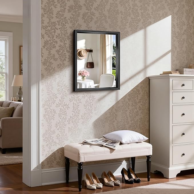 CIRCUMI 18"x24" Black Mirror with Chunky Box Metal Frame, Brushed Finish Rectangular Bathroom Mirrors for Over Sink, Living Room, Entryway, Tempered Glass Mirror for Wall, Vertical or Horizontal