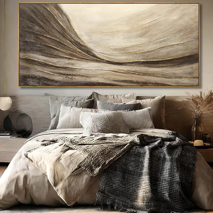 WINKAILIN Textured Abstract Landscape Canvas Wall Art in Brown and Gold Modern Minimalist Flowing Line Artwork for Living Room Bedroom Office Wall Decor 40x88 Inch