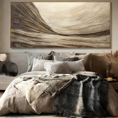 WINKAILIN Textured Abstract Landscape Canvas Wall Art in Brown and Gold Modern Minimalist Flowing Line Artwork for Living Room Bedroom Office Wall Decor 40x88 Inch