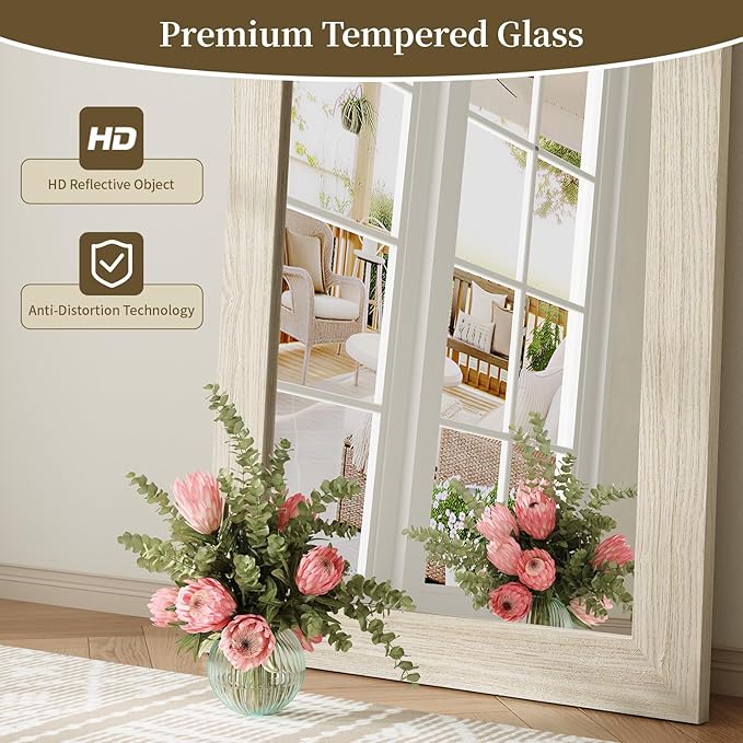 Syndra Modern Full Length Mirror Wood Frame, 65x24'' Large Floor Mirror with HD Tempered Glass & Wall Mount, Rectangular Standing Mirror for Bedroom, Living Room, Entryway, Farmhouse(Grey White Oak)