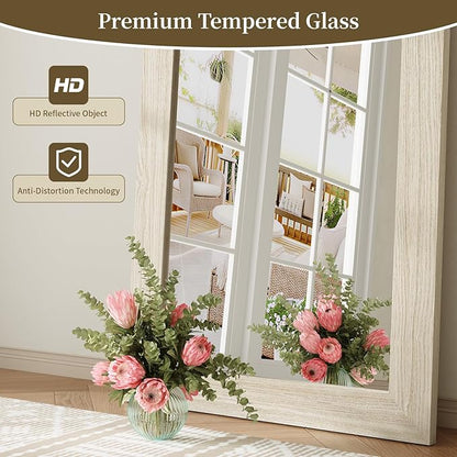 Syndra Modern Full Length Mirror Wood Frame, 65x24'' Large Floor Mirror with HD Tempered Glass & Wall Mount, Rectangular Standing Mirror for Bedroom, Living Room, Entryway, Farmhouse(Grey White Oak)