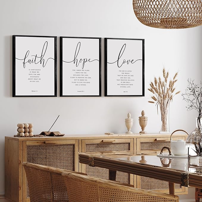 Houmury Set of 3 Framed Farmhouse Bible Verses Wall Decor Sign 11”x14” Christian Faith Scripture Wall Art for Home Living Room Bedroom Wall Decor (11"x14" Black)