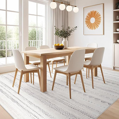 Nakagishi Area Rugs 9x12 Living Room: Washable Boho Large Neutral Modern Soft Farmhouse Rug Stain Resistant Indoor Non-Slip Accent Carpet for Bedroom Nursery Kids Playroom Office Dining Room- Gray
