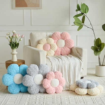 Flower Pillows, Decorative Throw Pillow with Soft Plush for Couch, Flower Shaped Pillow Home Decor Daisy Pillow for Bed (Blue, 14.9 Inches)