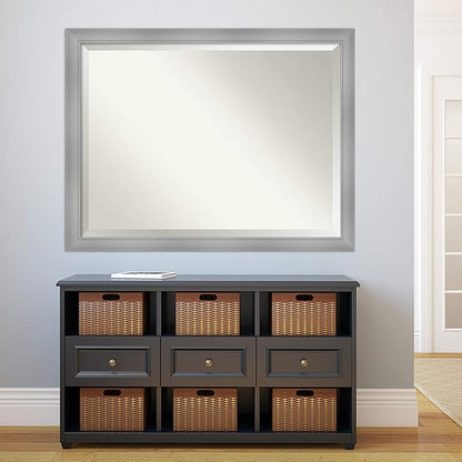Amanti Art Silver Bathroom Mirror for Over Sink, 34x44 Flair Polished Nickel Rectangle Vanity Mirror, X-Large Casual Frame, Hangs Horizonally and Vertically, Bathroom Wall Decor, Beveled Edge