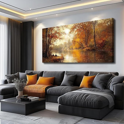 FUHAIHUA Canvas Wall Art For Living Room Large Wall Decor For Office Modern Bedroom Decorations Saffron Yellow Tree Landscape Pictures Forest Paintings Artwork Ready To Hang Home Decor 30"x60"
