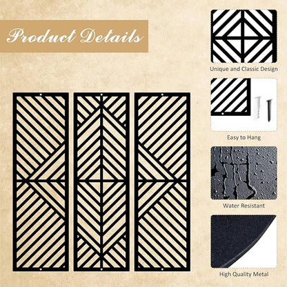 ESTART 3 Pcs Geometric Home Metal Wall Decor Vertical Abstract Minimalist Modern Black Wall Art Slatted Design Wall Hanging Sculpture for Living Room Bedroom Bathroom Office, 22 x 22 Inch