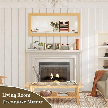 Syndra Modern Full Length Mirror Wood Frame, 65x24'' Large Floor Mirror with HD Tempered Glass & Wall Mount Option, Rectangular Standing Mirror for Bedroom, Living Room, Entryway, Farmhouse(Natural)
