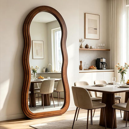 Wavy Full Length Mirror, 71"x33.5" Oversized Organic Floor Mirrors with Triple Layer Solid Wood Frame, Premium Aesthetic Full Body Mirror for Living Room Entryway Hallway, Leaning/Hanging