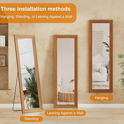 ZHUNFA Full Length Mirror,71x32 Inch Full Length Mirror Wall Mounted,Vertical Hanging,Leaning Standing for Bedroom,Living Room,Rectangular Wooden Frame,Walnut Color.