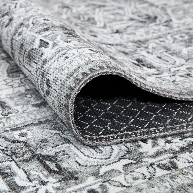 Bloom Rugs Washable Non-Slip 5' x 7' Rug - Gray/Charcoal Traditional Medallion Area Rug for Living Room, Bedroom, Dining Room, and Kitchen - Exact Size: 5' x 7'