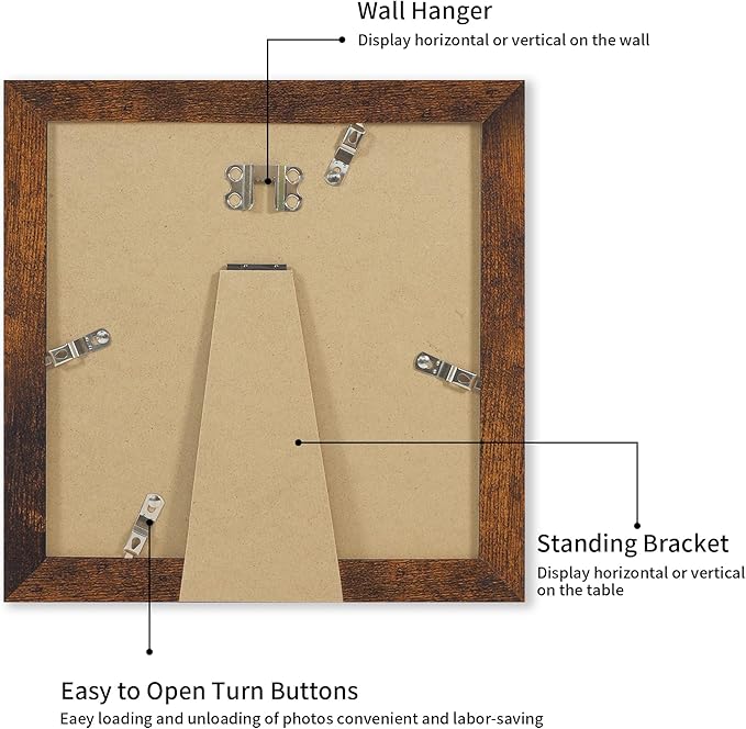 iRahmen 8x8 Picture Frame with Mat 6x6 - High Definition Real Glass Wooden Photo Frames for Tabletop Display and Wall Mounting (Dark Brown, Set of 2)