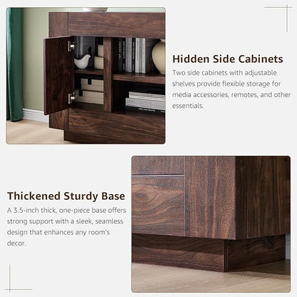 OKD Modern 70" TV Stand, Entertainment Center for TVs Up to 80", Media Console with Large Open Storage & Side Cabinets, Thick Wood Design for Living Room, Dark Walnut