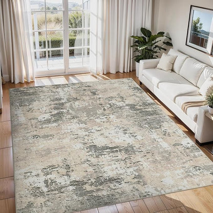 ROYHOME Modern Abstract Area Rug 10x13 Non Slip Non Shedding Rug Low Pile Stain Resistant for Bedroom Living Room,Grey Yellow