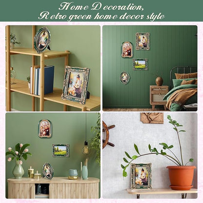 Geetery 4 Pcs Vintage Picture Frames Set, Green Ornate Baroque Frames for Gallery Wall, Antique Victorian Decorative Photo Frame for Tabletop or Wall Display, Shabby Cottagecore Home Decor