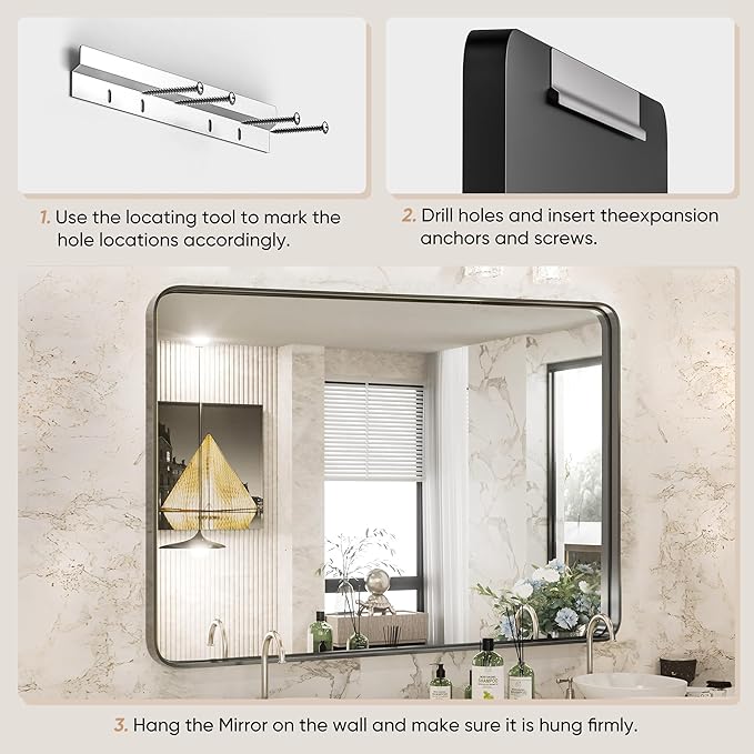 Sweetcrispy 22x30 Inch Black Bathroom Mirrors for Wall, Bathroom Mirrors for Over Sink, Rectangle Wall Decor for Entryway, Bedroom, Vanity,Anti-Rust, Horizontal or Vertical Hanging, Black