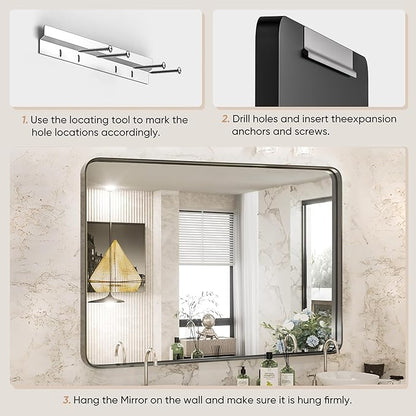 Sweetcrispy 30x40 Inch Black Bathroom Mirrors for Wall, Bathroom Mirrors for Over Sink, Rectangle Wall Decor for Entryway, Bedroom, Vanity,Anti-Rust, Horizontal or Vertical Hanging, Black