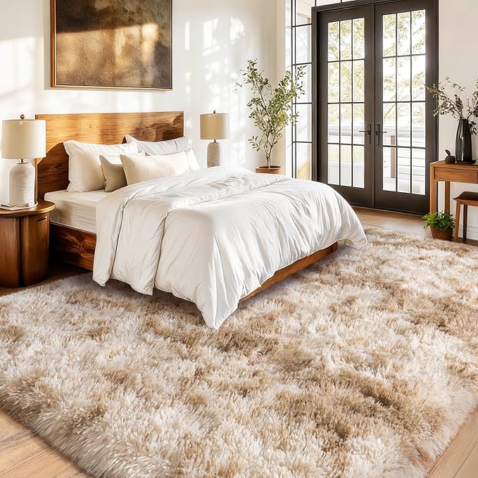 Large Plush Shaggy Rug High Pile Fluffy Rug for Living Room, Big Plush Non-Skid Shag Carpet, Soft Shaggy Rugs for Bedroom Indoor Modern Home Decor Tie Dye Camel 9x12ft
