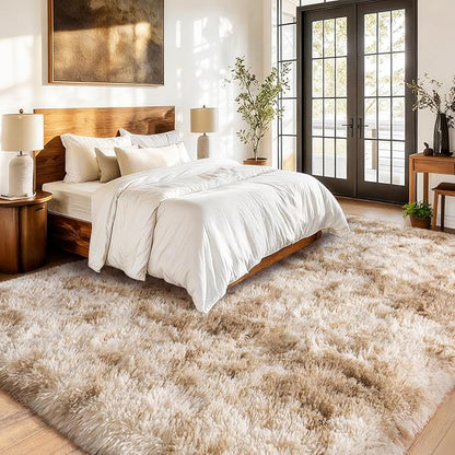 Large Plush Shaggy Rug High Pile Fluffy Rug for Living Room, Big Plush Non-Skid Shag Carpet, Soft Shaggy Rugs for Bedroom Indoor Modern Home Decor Tie Dye Camel 9x12ft
