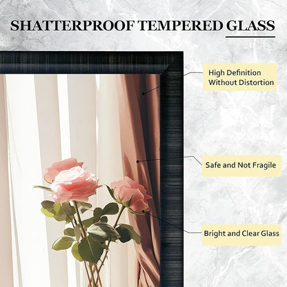 Black Framed Bathroom Mirror, 20x30 Inch Rectangle Mirrors with Tempered Glass for Bathroom Bedroom or Entryway, Vertical & Horizontal Hanging