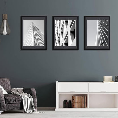 ELSKER&HOME 18x24 Poster Frame Black, Display Pictures 16x20 with Mat or 18x24 Photos without Mat Set of 3, Include 3 Wall Art Prints, Horizontal and Vertical Wall Mounting