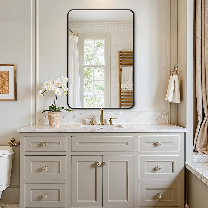Bathroom Vanity Mirror for Wall, 30"x20" Wall Mounted Bathroom Mirror for Over Sink with Sturdy Aluminum Frame, Vertical or Horizontal, Living Room, Bedroom, Entryway(Black)
